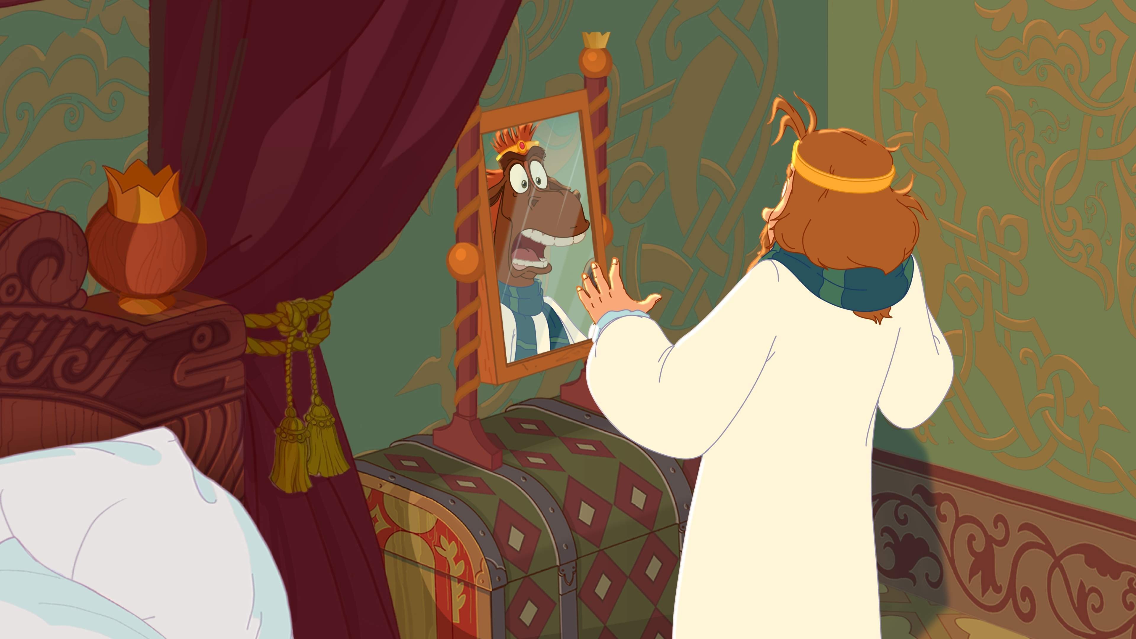 Horse Julius on the Throne and Three Heroes Background